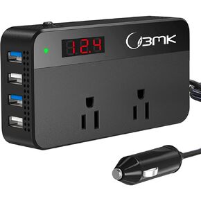 BMK 200W Car Power Inverter DC 12V to 110V AC Car Inverter 4 USB Ports Charger Adapter Car Plug Converter with Switch and Current LCD Screen in Saudi Arabia