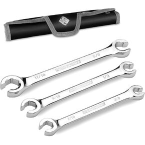 Flare Nut Wrench Set: 6-piece SAE & Metric Line Wrench Set for Removing or Replacing Nuts on Fuel, Brake or Air Conditioning Lines, Organizer Pouch Included