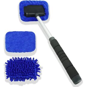 JOYFUL&HOPEFUL Windshield Cleaner Tool, Car Inside Window Cleaning Tool with Extendable Handle, with Premium Microfiber Pads and Chenille, Streaks Free