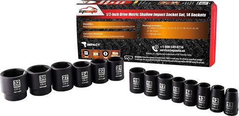 EPAuto 1/2-Inch Drive Metric Deep Impact Socket Set, Cr-V, 6 Points, 11 Sockets in Saudi Arabia