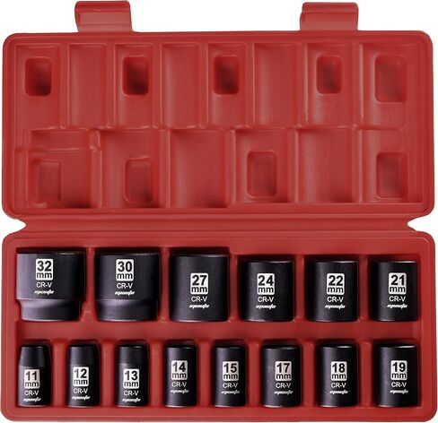 EPAuto 1/2-Inch Drive Metric Deep Impact Socket Set, Cr-V, 6 Points, 11 Sockets in Saudi Arabia