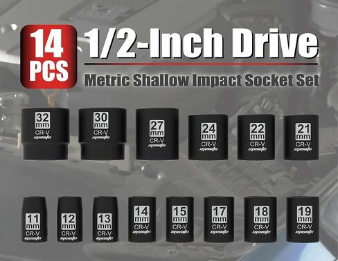 EPAuto 1/2-Inch Drive Metric Deep Impact Socket Set, Cr-V, 6 Points, 11 Sockets in Saudi Arabia