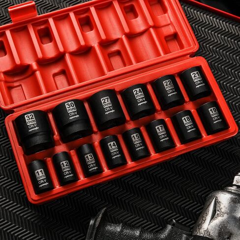 EPAuto 1/2-Inch Drive Metric Deep Impact Socket Set, Cr-V, 6 Points, 11 Sockets in Saudi Arabia