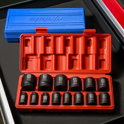 EPAuto 1/2-Inch Drive Metric Deep Impact Socket Set, Cr-V, 6 Points, 11 Sockets in Saudi Arabia