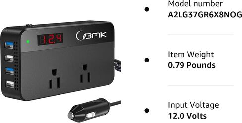BMK 200W Car Power Inverter DC 12V to 110V AC Car Inverter 4 USB Ports Charger Adapter Car Plug Converter with Switch and Current LCD Screen in Saudi Arabia