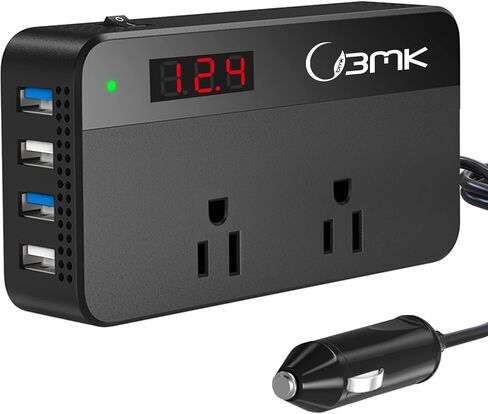 BMK 200W Car Power Inverter DC 12V to 110V AC Car Inverter 4 USB Ports Charger Adapter Car Plug Converter with Switch and Current LCD Screen in Saudi Arabia
