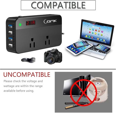 BMK 200W Car Power Inverter DC 12V to 110V AC Car Inverter 4 USB Ports Charger Adapter Car Plug Converter with Switch and Current LCD Screen in Saudi Arabia