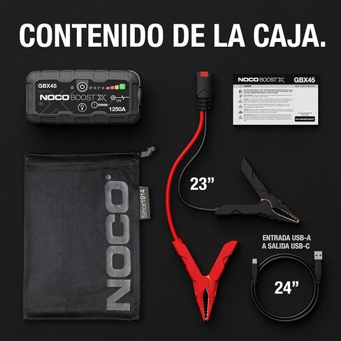 NOCO Boost X GBX45 1250A 12V بطارية ليثيوم محمولة فائقة الأمان، حزمة معززة لبطارية السيارة، شاحن باور بانك USB-C، وكابلات توصيل لما يصل إلى 6.5 لتر من الغاز ومحركات ديزل 4.0 لتر in Saudi Arabia