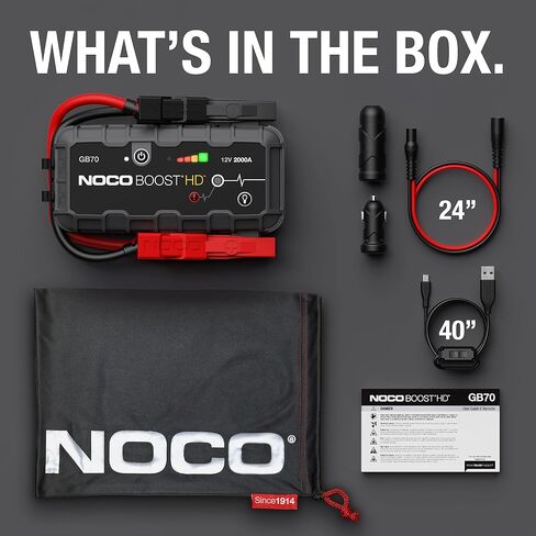 NOCO Boost HD GB70 2000 Amp 12-Volt UltraSafe Lithium Jump Starter Box, Car Battery Booster Pack, Portable Power Bank Charger, and Jumper Cables for up to 8-Liter Gasoline and 6-Liter Diesel Engines in Saudi Arabia