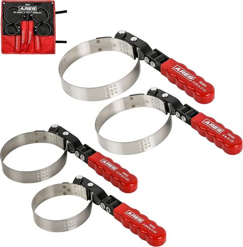 ARES 56065-4-Piece Swivel Oil Filter Wrench Set with Storage Pouch - Wrenches Cover 2 3/4-Inch to 5 1/4-Inch (70mm to 133mm) Diameter Filters - 180-Degree Swivel - Automatically Tightens on Filter in Saudi Arabia