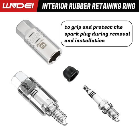 LLNDEI 3/8-Inch Drive Spark Plug Socket Set 7PCS, SAE & Metric, 5/8-inch, 3/4-inch, 13/16-inch, 14mm, 18mm, CR-V Steel Mirror Finish Sockets with Rubber Retaining Rings, Universal Joint, Extension Bar in Saudi Arabia