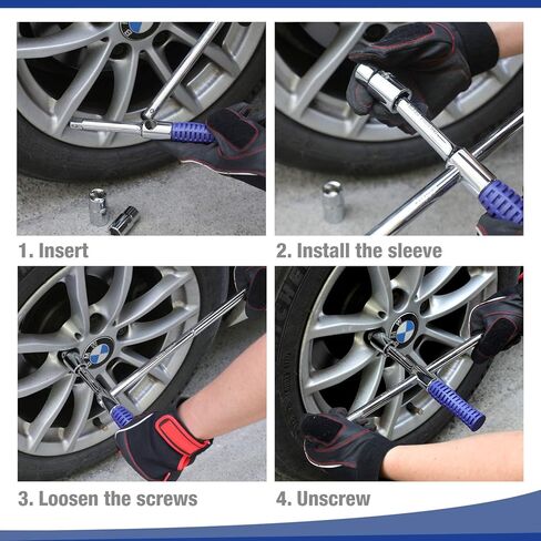 مجموعة مفاتيح ربط عالمية مقاس 15 بوصة من WORKPRO، مفتاح ربط متقاطع بأربعة اتجاهات، مفتاح ربط عجلة عالي التحمل مقاس 1/2 بوصة، مزيل صواميل الإطارات فائق القوة مع تشغيل موفر للعمالة، مثالي لإصلاح إطارات السيارة in Kuwait