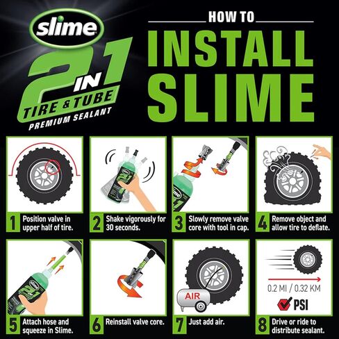 Slime 10194 مانع تسرب الإطارات والأنابيب، إصلاح الثقب، 2 في 1، منع وإصلاح الإطارات المسطحة، للمركبات ATV، UTV، جزازات العشب، الجرارات، المقطورات، صديقة للبيئة، زجاجة 32oz in Kuwait