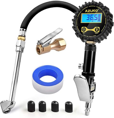 AZUNO Digital Tire Inflator with Pressure Gauge, 200 PSI, Heavy Duty Air Compressor Accessories, w/Rubber Hose Lock on Air Chuck and Quick Connect Coupler in Saudi Arabia