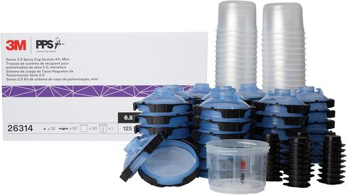 مجموعة أكواب وأغطية وبطانات 3M PPS 2.0، 26328، ميكرو، 88 جرام، فلتر 125 ميكرون، تستخدم للسيارات والأثاث والمنزل والمزيد، كوب طلاء صغير، 50 بطانة صغيرة، 50 غطاءًا، 32 سدادة إغلاق in Kuwait