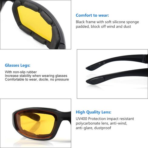 3 Pair Motorcycle Riding Glasses Padding Goggles UV Protection Dustproof Windproof Motorcycle Sunglasses for Outdoor Actives in Kuwait