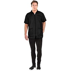 Betty Dain Premier Barber Jacket, Soft, Lightweight, Water Resistant Nylon Repels Hair, Zippered Front, Two Angled Lower Pockets with Zippered Bottoms, Angled Chest Pocket, Black, S