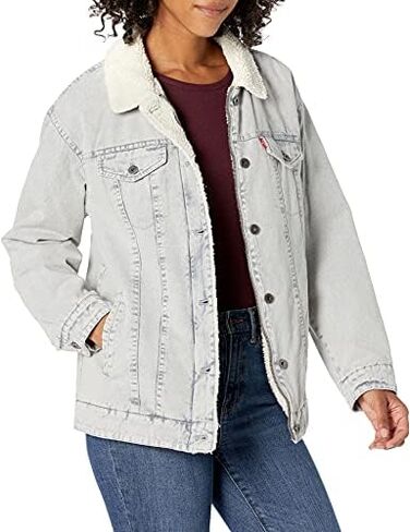 Levi's Women's Washed Cotton Sherpa Trucker Jacket (Standard & Plus Sizes) in Saudi Arabia