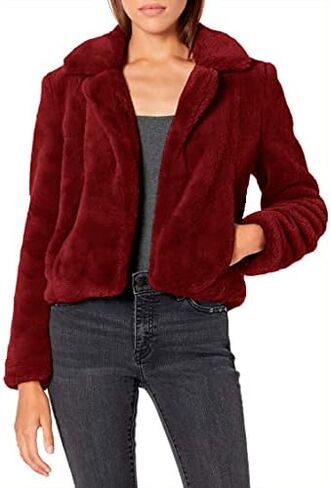 [BLANKNYC] womens Solid Cropped Faux Fur Jacket, Comfortable & Stylish Coat in Saudi Arabia