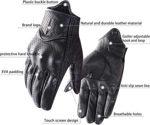 Harssidanzar Leather Motorcycle Gloves for Men Touchscreen Hard Knuckles GM028 in Saudi Arabia