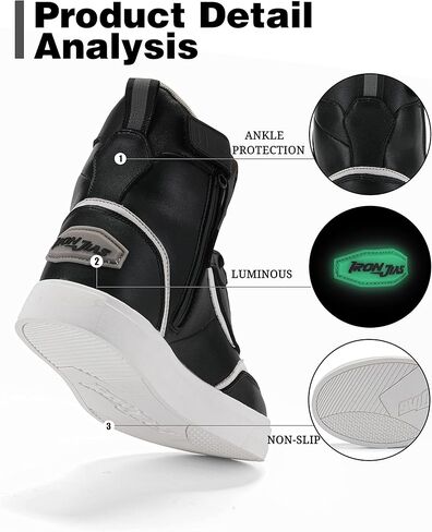 أحذية IRON JIA'S للدراجات النارية، أحذية رجالية كاجوال لركوب الدراجات النارية مقاومة للماء ومضادة للانزلاق ومسامية ودعم الكاحل معدات حماية رياضية قوية باللون الأسود in Kuwait