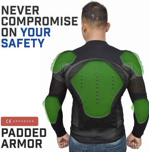 WICKED STOCK Motorcycle Armor Shirt for Men Womens-Motorcycle Body Armor-CE Protective Padded Riding Shirt (Black, Large) in Kuwait