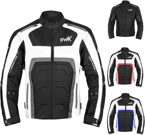 HWK Spyder Motorcycle Jacket for Men with Weather Resistant Cordura Textile Fabric for Enduro Motocross Motorbike Riding and Impact Protection Armor, Dual Sport Motorcycle Riding Jacket (Black, S) in Kuwait