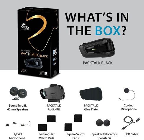 Cardo PTS00101 - PACKTALK Slim Motorcycle Bluetooth Communication System Headset - Black, Dual 2 Pack in Kuwait