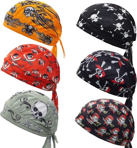 قبعات جمجمة Dew Rag للرجال، غطاء رأس لعرق ركوب الدراجات، بطانة خوذة دراجة نارية باندانا دو راجز in Saudi Arabia