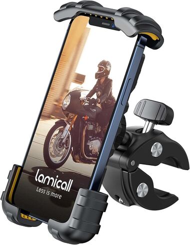 Lamicall حامل هاتف للدراجة - مشبك تثبيت على مقود الدراجة النارية، مشبك هاتف ATV سكوتر للتشغيل بيد واحدة لهاتف iPhone 12 / 11 Pro Max / X / XS، Galaxy S10 و4.7 بوصة - 6.8 بوصة - أسود in Kuwait