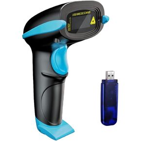 NADAMOO Wireless Barcode Scanner 328 Feet Transmission Distance USB Cordless 1D Laser Automatic Barcode Reader Handhold Bar Code Scanner with USB Receiver for Store, Supermarket, Warehouse