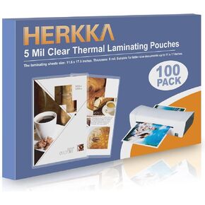 HERKKA 100 Pack Laminating Sheets, Hold 11 x 17 Inch Sheet, 5 Mil Clear Thermal Laminating Pouches 11.5 x 17.5 Inch Lamination Sheet Paper for Laminator, Round Corner