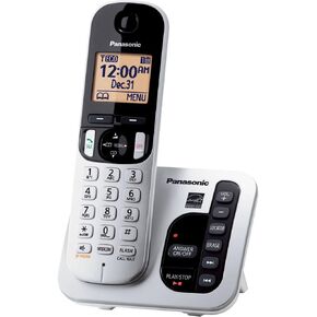 Panasonic DECT 6.0 Expandable Cordless Phone with Answering Machine and Call Block and Caller ID - 2 Cordless Handsets - KX-TGC222S (Silver) in Saudi Arabia