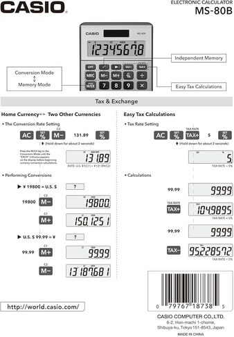 Casio MS-80B Standard Function Desktop Calculator,Black 147D×103W×28.8H mm in Saudi Arabia