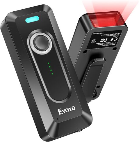 Eyoyo 2D Bluetooth Barcode Scanner with Clip, 2000mAh Battery with Level Indicator, Portable Mini Wireless QR Bar Code Reader for Library Book Inventory Compatible with iPhone, iPad, Android Phone in Saudi Arabia