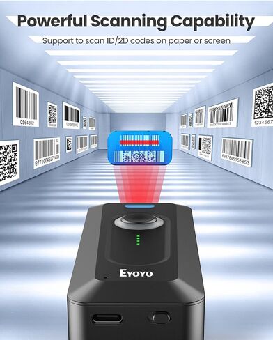 Eyoyo 2D Bluetooth Barcode Scanner with Clip, 2000mAh Battery with Level Indicator, Portable Mini Wireless QR Bar Code Reader for Library Book Inventory Compatible with iPhone, iPad, Android Phone in Saudi Arabia