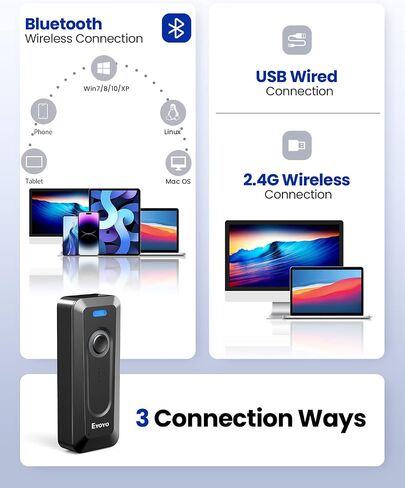 Eyoyo 2D Bluetooth Barcode Scanner with Clip, 2000mAh Battery with Level Indicator, Portable Mini Wireless QR Bar Code Reader for Library Book Inventory Compatible with iPhone, iPad, Android Phone in Saudi Arabia
