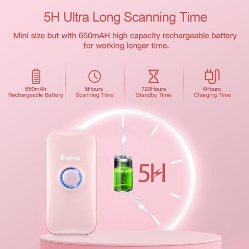 Eyoyo Mini 1D ماسح الباركود بلوتوث | 3 في 1 بلوتوث وUSB سلكي و2.4 جيجا لاسلكي، قارئ رمز شريطي محمول، يعمل مع Windows، Android، iOS، الأجهزة اللوحية أو أجهزة الكمبيوتر in Kuwait