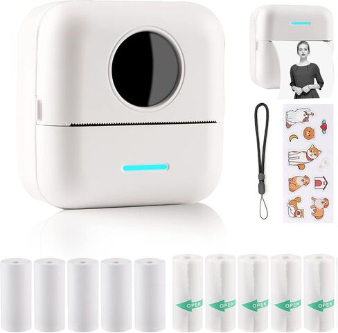 HuiJuKeJi Mini Sticker Printer Bluetooth Smart Pocket Inkless Thermal Printer with 10 Rolls Thermal Paper and Sticker for iOS&Android, Portable Receipt Printer for Photo Journal Notes Memo in Kuwait