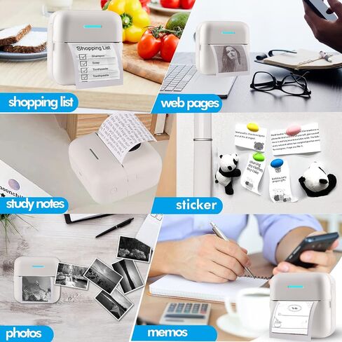 HuiJuKeJi Mini Sticker Printer Bluetooth Smart Pocket Inkless Thermal Printer with 10 Rolls Thermal Paper and Sticker for iOS&Android, Portable Receipt Printer for Photo Journal Notes Memo in Kuwait