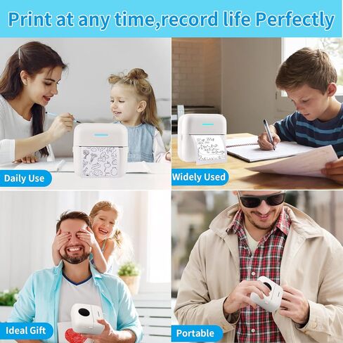 HuiJuKeJi Mini Sticker Printer Bluetooth Smart Pocket Inkless Thermal Printer with 10 Rolls Thermal Paper and Sticker for iOS&Android, Portable Receipt Printer for Photo Journal Notes Memo in Kuwait