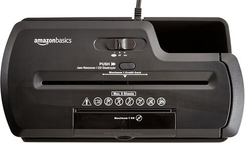 Amazon Basics 8-Sheet Strip Cut Paper, CD, and Credit Card Shredder, 3.4 gallons, Black in Saudi Arabia
