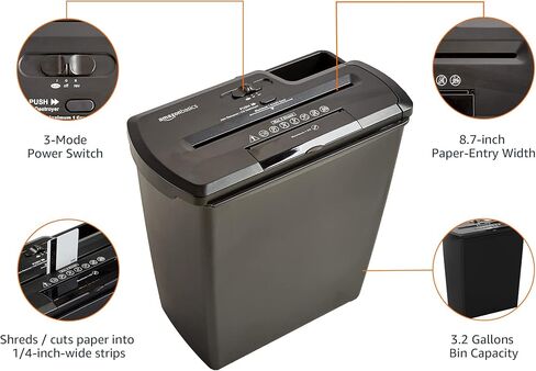 Amazon Basics 8-Sheet Strip Cut Paper, CD, and Credit Card Shredder, 3.4 gallons, Black in Saudi Arabia