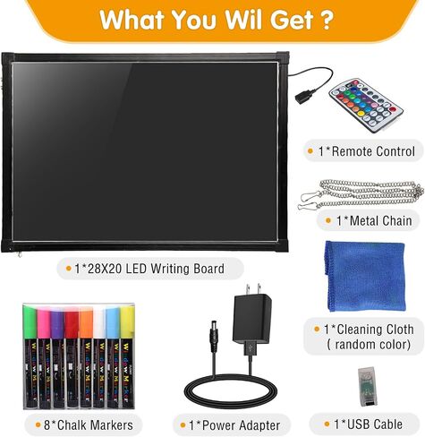 Slsy Illuminated LED Message Writing Board, 24''X16 Erasable Neon Effect Menu Sign Board with 8 Fluorescent Makers, 26 Flashing Modes LED Message Board in Saudi Arabia