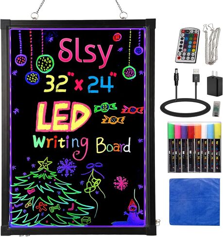 Slsy Illuminated LED Message Writing Board, 24''X16 Erasable Neon Effect Menu Sign Board with 8 Fluorescent Makers, 26 Flashing Modes LED Message Board in Saudi Arabia