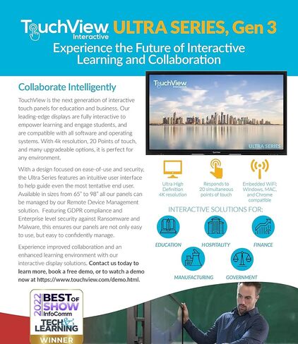 سبورة بيضاء ذكية مقاس 65 بوصة للفصل الدراسي - TouchView التفاعلية - الأعمال - السبورة البيضاء الإلكترونية - السبورة الذكية - السبورة البيضاء الرقمية - اللوحة التفاعلية in Kuwait