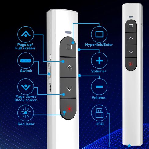 أجهزة التحكم عن بعد للعرض التقديمي، نوع C/USB A 2 في 1، مؤشر PowerPoint عن بعد، USB/Type-C لمتقدم شرائح الكمبيوتر، التحكم في مستوى الصوت/الارتباط التشعبي/تبديل النوافذ (البطارية متضمنة) in Saudi Arabia