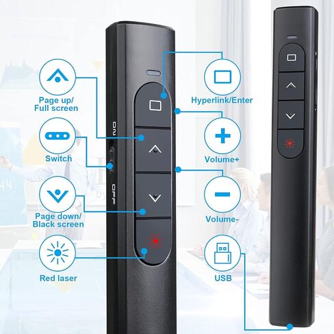 Wireless Presenter Remote, Presentation Clicker with Hyperlink & Volume Remote Control PowerPoint Office Presentation Clicker for Keynote/PPT/Mac/PC/Laptop(Battery Included) in Kuwait