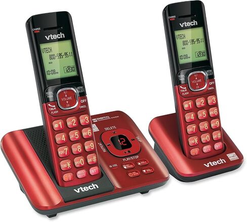 VTech CS6529-4B 4-Handset DECT 6.0 هاتف لاسلكي مع نظام الرد ومعرف المتصل، قابل للتوسيع حتى 5 هواتف، قابل للتركيب على الحائط، أزرق/أخضر/أحمر/فضي in Saudi Arabia