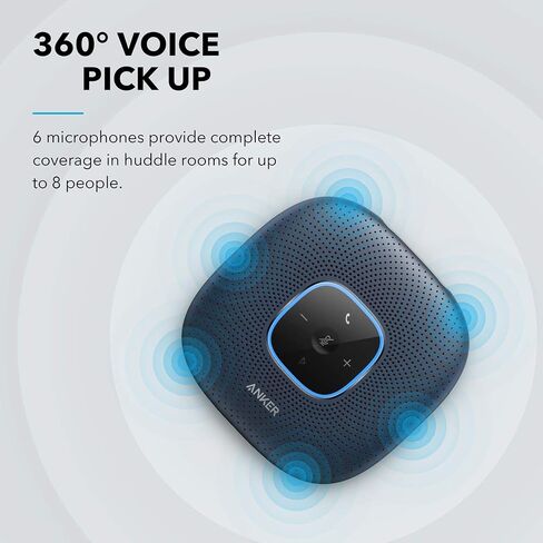 Anker PowerConf Speakerphone, Zoom Certified Conference Speaker with 6 Mics, 360° Enhanced Voice Pickup, 24H Call Time, Bluetooth 5.3, USB C, Compatible with Leading Platforms for Personal Workspaces in Saudi Arabia